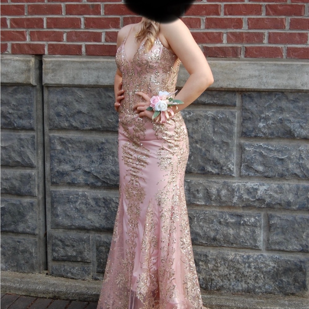 Jovani Pink Halter Neck Sleeveless Prom Dress